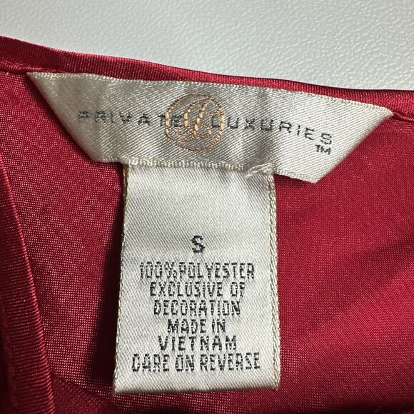 Vintage Private Luxuries Red Satin Slip Dress Nightgown Small Sheer Top Babydoll - Picture 9 of 11